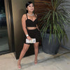 Sexy Wrapped Chest Two Piece Set Women Outfits Slim Backless Camisole+High Waist Skinny Shorts Matching Lady Activewear