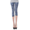 Hot Summer Spring Women Casual Seamless Imitation Cowboy Printed Leggings Stretch Skinny Cropped To the Calf Leggings Half Pants