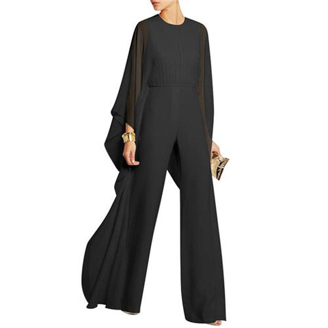 Hot Summer Women Ruffles Details Fashion Jumpsuit Plus Size Ladies Wide Legs Jumpsuits Casual Chiffon Spliced Jumpsuits Online