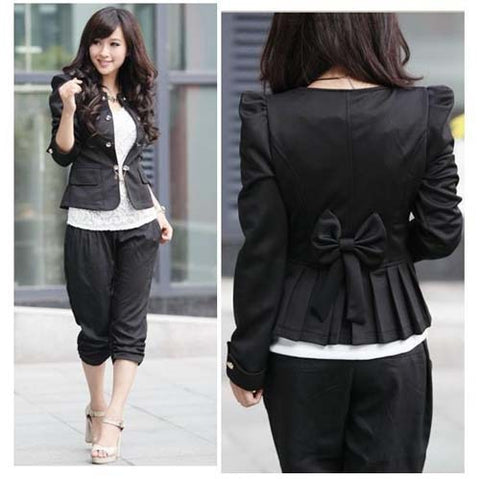 Hot Women Long Sleeve Slim Double-Breasted Puff Sleeve Suit Blazer Jacket Coat Solid Color Camel Black