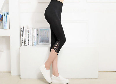 Hot Womens Crop 3/4 Length Leggings Clothes Capri Cropped Lace Summer Modal High Quality pants