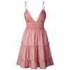 Hot sell women lace dress 2022 summer boho casual mini dress spaghetti strap V Neck backless bandage Ruffles vestidos sweet Girl