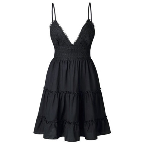 Hot sell women lace dress 2022 summer boho casual mini dress spaghetti strap V Neck backless bandage Ruffles vestidos sweet Girl