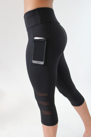Hot style fashion leggings women seven minutes fitness side pocket phone three pieces of gauze pants leggings