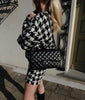 Houndstooth 2 Piece Set Cardigan and Skirt 2 Piece Outfits for Women Skirt and Top Sexy Two Piece Outfits