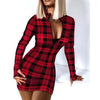 Houndstooth Bodycon Dress Woman Long Sleeve Party Autumn Winter Dress 2022 Sheath Sexy Club V-Neck Female Dresses for Women 2022