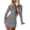 Houndstooth Bodycon Dress Woman Long Sleeve Party Autumn Winter Dress 2022 Sheath Sexy Club V-Neck Female Dresses for Women 2022