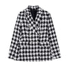 Houndstooth Plaid Blazer Women's Fall 2023 Chic Vintage Lapel Long Sleeve Double Breasted Pocket Loose Top