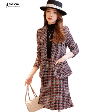 Houndstooth Suits Women 2023 Autumn Temperament Business Slim Blazer And Skirt Office Ladies Work Wear