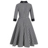 Houndstooth Swing Women's Dress Office OL Retro Vintage Hepburn Robe Winter Peter Pan Collar Retro Tunic Midi Party Dresses 50s