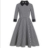 Houndstooth Swing Women's Dress Office OL Retro Vintage Hepburn Robe Winter Peter Pan Collar Retro Tunic Midi Party Dresses 50s