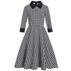 Houndstooth Swing Women's Dress Office OL Retro Vintage Hepburn Robe Winter Peter Pan Collar Retro Tunic Midi Party Dresses 50s
