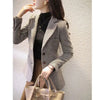 Houndstooth Woolen Suit Jacket Women's Mid-Long Slim Temperament Suit Jackets Female Biazer Femme Elegant Mujer Blousers 790