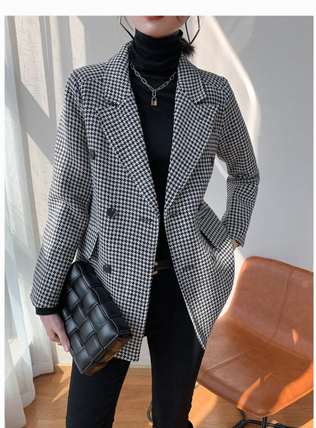 Houndstooth suit jacket ladies 2022 spring Korean loose retro British style jacket