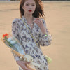 Hu Chuliang 2022 summer Floral Chiffon gentle fairy Beach Resort dress