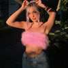 Hugcitar 2022 fake fur patchwork sleeveless tube sexy crop tops autumn winter women pink streetwear pur outfits camis