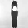 Hugcitar 2023 Sleeveless Solid Hollow Out Turtleneck Maxi Dress Autumn Winter Women Sexy Party Club Clothings