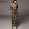 Hugcitar Leopard Print Sleeveless V-Neck Sexy Midi Dress Spring Women Streetwear 2023 Christmas Party Outfits