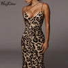 Hugcitar Leopard Print Sleeveless V-Neck Sexy Midi Dress Spring Women Streetwear 2023 Christmas Party Outfits