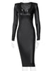 Hugcitar Long Sleeve V-Neck Bodycon Sexy Midi Dress 2023 Winter Women Party Streetwear Pure Outfits