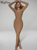 Hugcitar Ribbed Solid Long Sleeve Square Neck Maxi Dress 2023 Fall Sexy Evening Party Elegant Vestido Kleider Mit Robe