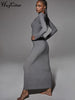 Hugcitar Ribbed Solid Long Sleeve Square Neck Maxi Dress 2023 Fall Sexy Evening Party Elegant Vestido Kleider Mit Robe