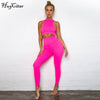 Hugcitar Sleeveless Camis Elastic Leggings Two 2 Pieces Neon Pink Set 2023 Summer Women Stretchy Casual Set