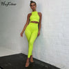 Hugcitar Sleeveless Camis Elastic Leggings Two 2 Pieces Neon Pink Set 2023 Summer Women Stretchy Casual Set