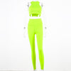 Hugcitar Sleeveless Camis Elastic Leggings Two 2 Pieces Neon Pink Set 2023 Summer Women Stretchy Casual Set