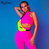 Hugcitar Sleeveless Camis Elastic Leggings Two 2 Pieces Neon Pink Set 2023 Summer Women Stretchy Casual Set