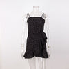 Spaghetti straps slash neck dots bandage high waist dresses 2022 woemn fashion ruffles summer dress