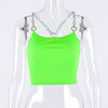 Hugcitar chains spaghetti straps neon green Canale patchwork sexy camis 2022 summer women club party streetwear female crop top