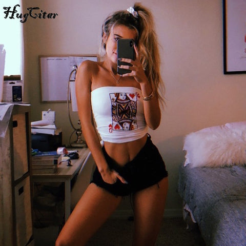 cotton poker face print fashion tank top 2022 women stretchy sexy camis crop top