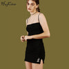 cotton spaghetti straps slash neck Embroidery split sexy bodycon dresses 2022 summer women fashion party mini dresses