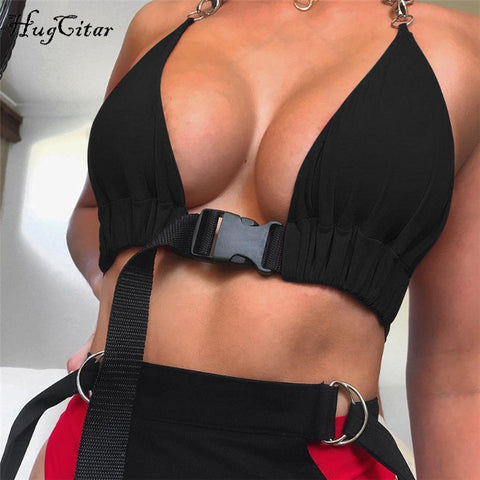 deep v-neck backless sexy bandage lace up crop tops 2022 summer women fashion camis