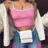 letters Embroidery spaghetti straps patchwork sexy crop tops 2022 summer women fashion camis