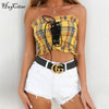 red yellow plaid ruffles bandage lace up crop tops 2022 women fashion patchwork summer sexy female tank top