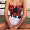 red yellow plaid ruffles bandage lace up crop tops 2022 women fashion patchwork summer sexy female tank top