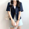 HziriP 2022 Chic V-Neck Retro Summer Stylish Office Lady Femme Gentle Streetwear Solid Short Sleeves All-Match Blazers