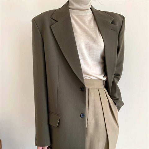 HziriP 2022 Plus Size OL Blazers Solid Vintage Full Sleeves Jackets Casual Autumn Office Lady Tops Retro Loose Coats