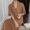 HziriP 2022 Stylish Cotton Linen Retro Women Summer Chic Elegant Blazers+ High Waist Loose Casual Skirts Suits 2 Piece Sets