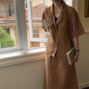 HziriP 2022 Stylish Cotton Linen Retro Women Summer Chic Elegant Blazers+ High Waist Loose Casual Skirts Suits 2 Piece Sets