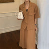 HziriP 2022 Stylish Cotton Linen Retro Women Summer Chic Elegant Blazers+ High Waist Loose Casual Skirts Suits 2 Piece Sets