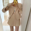 HziriP Autumn 2 Piece Sets Pleated Mini Skirts Sexy Solid Streetwear Slim Blazers All Match Vintage Stylish Slim Plus Suits