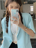 HziriP Blue Plaid Summer Blazers S-M Stylish Short Sleeves Elegant Sweet 2023 Lady OL Casual Comfortable Chic Work Wear