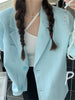 HziriP Blue Plaid Summer Blazers S-M Stylish Short Sleeves Elegant Sweet 2023 Lady OL Casual Comfortable Chic Work Wear