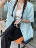 HziriP Blue Plaid Summer Blazers S-M Stylish Short Sleeves Elegant Sweet 2023 Lady OL Casual Comfortable Chic Work Wear