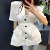 HziriP Chic Office Lady 2022 Gentle Casual Short Sleeves Solid Woolen Leisure Women Loose All Match Brief Sashes Belt Blazers