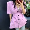 HziriP Chic Office Lady 2022 Gentle Casual Short Sleeves Solid Woolen Leisure Women Loose All Match Brief Sashes Belt Blazers