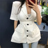 HziriP Chic Office Lady 2022 Gentle Casual Short Sleeves Solid Woolen Leisure Women Loose All Match Brief Sashes Belt Blazers